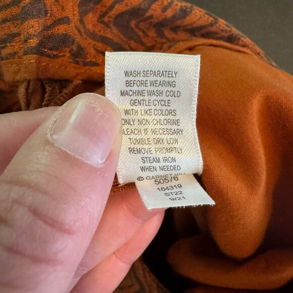 Garnet Hill Rust Colored Chevron Print Linen Pants, Wide Leg, Mid Rise, Size 12 - Picture 5 of 9